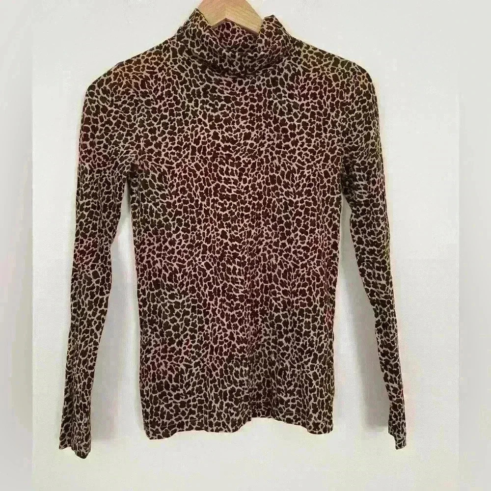 J Crew Tissue Turtleneck Top Womens XS Extra Small Animal Print Long Sleeve y2k - Picture 2 of 3